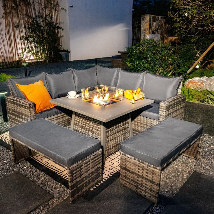 Rosen Seater Fire Pit Rattan Garden Furniture Corner Sofa Cube Set W