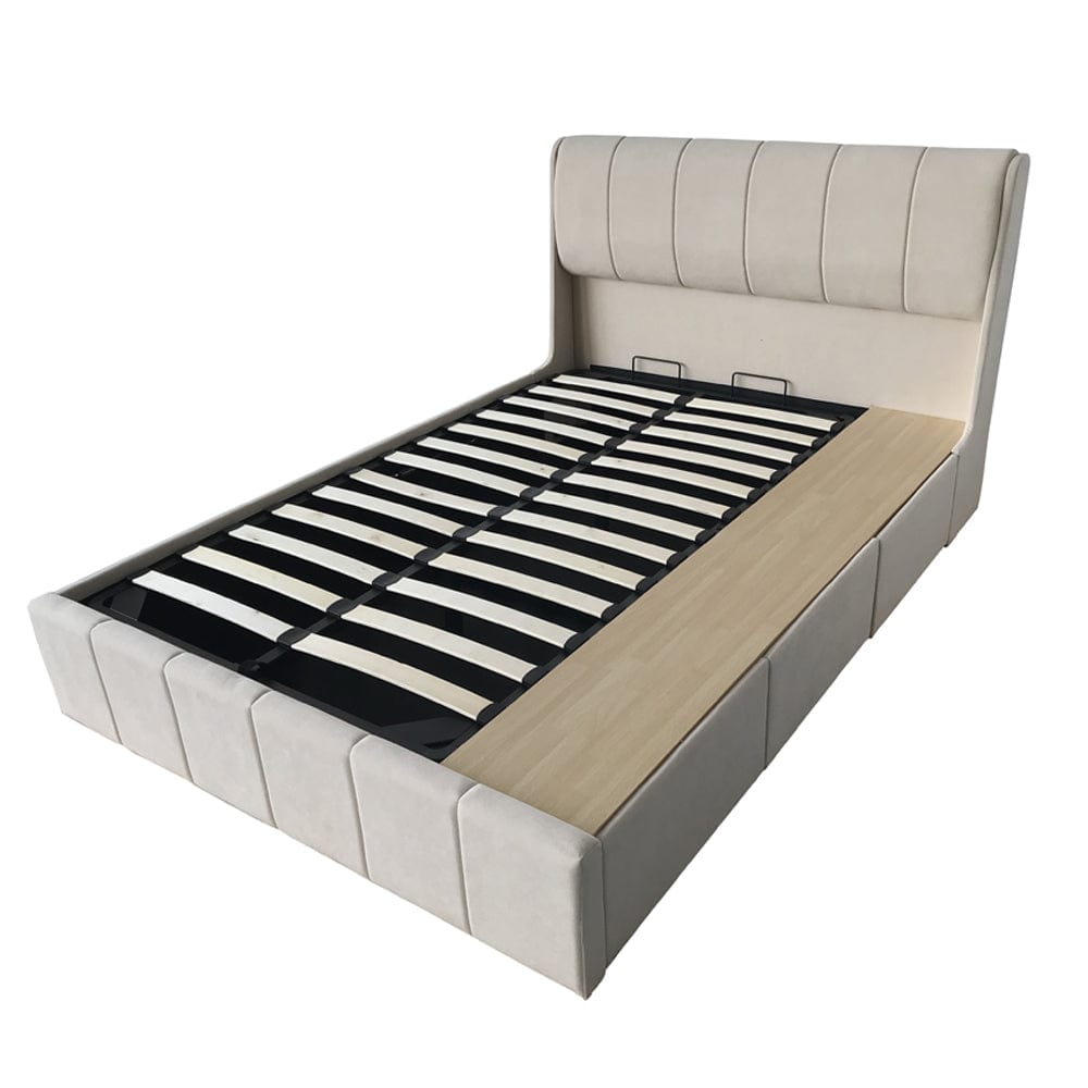 Velvet Upholstered Lift Up Ottoman Bed Frame with 3 Drawers Double Bed
