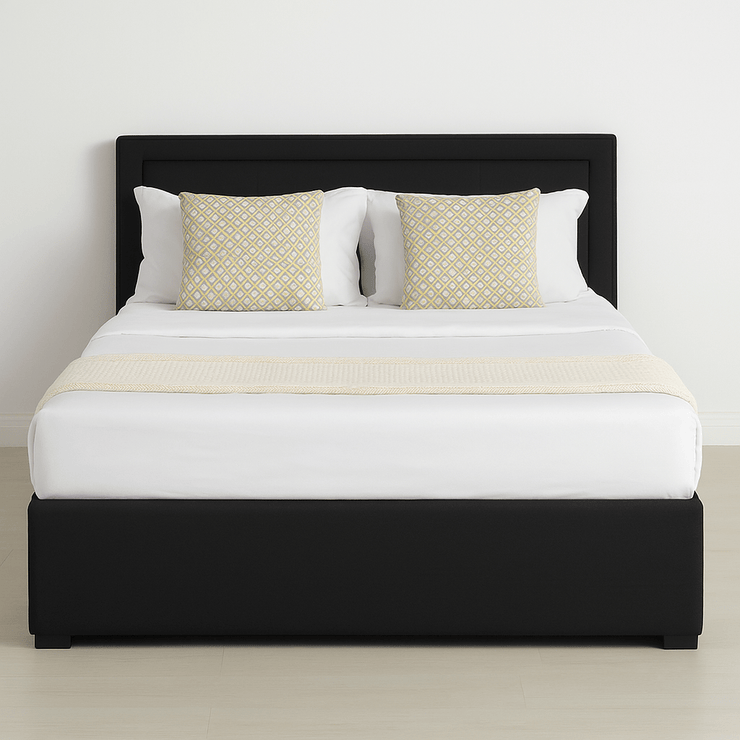 Modern White PU Bed Frame with 4 Drawers and LED Light Head Board and Charging Ports