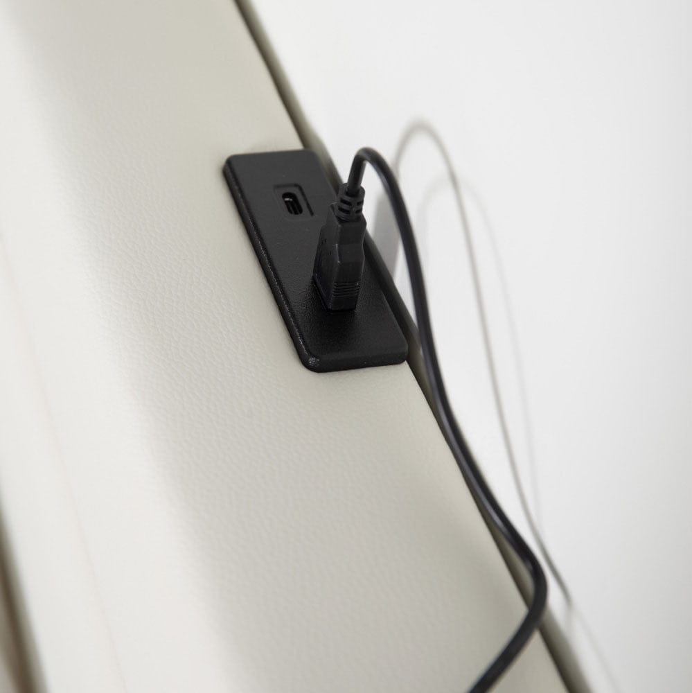 Modern White PU Bed Frame with 4 Drawers Storage and LED Light Head Board and Charging Ports