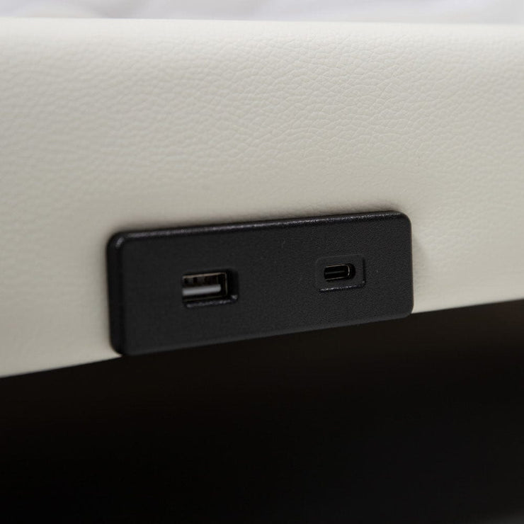 Modern White PU Bed Frame with 4 Drawers and LED Light Head Board and Charging Ports