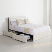 Modern White PU Bed Frame with 4 Drawers and LED Light Head Board and Charging Ports