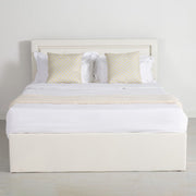 Modern White PU Bed Frame with 4 Drawers and LED Light Head Board and Charging Ports