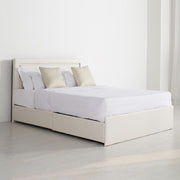 Modern White PU Bed Frame with 4 Drawers and LED Light Head Board and Charging Ports
