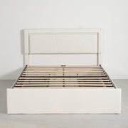 Modern White PU Bed Frame with 4 Drawers and LED Light Head Board and Charging Ports