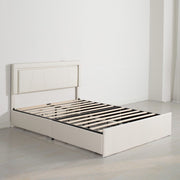 Modern White PU Bed Frame with 4 Drawers and LED Light Head Board and Charging Ports