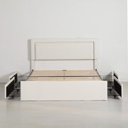 Modern White PU Bed Frame with 4 Drawers and LED Light Head Board and Charging Ports