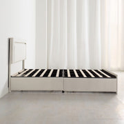 Modern White PU Bed Frame with 4 Drawers and LED Light Head Board and Charging Ports