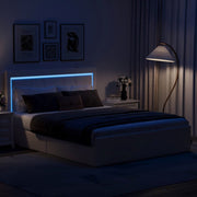 Modern White PU Bed Frame with 4 Drawers and LED Light Head Board and Charging Ports