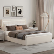 Modern White PU Bed Frame with 4 Drawers and LED Light Head Board and Charging Ports
