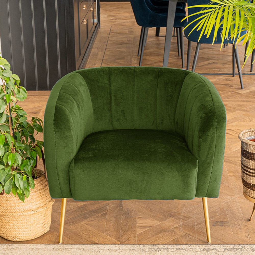 Russell Velvet Armchair In Moss Green