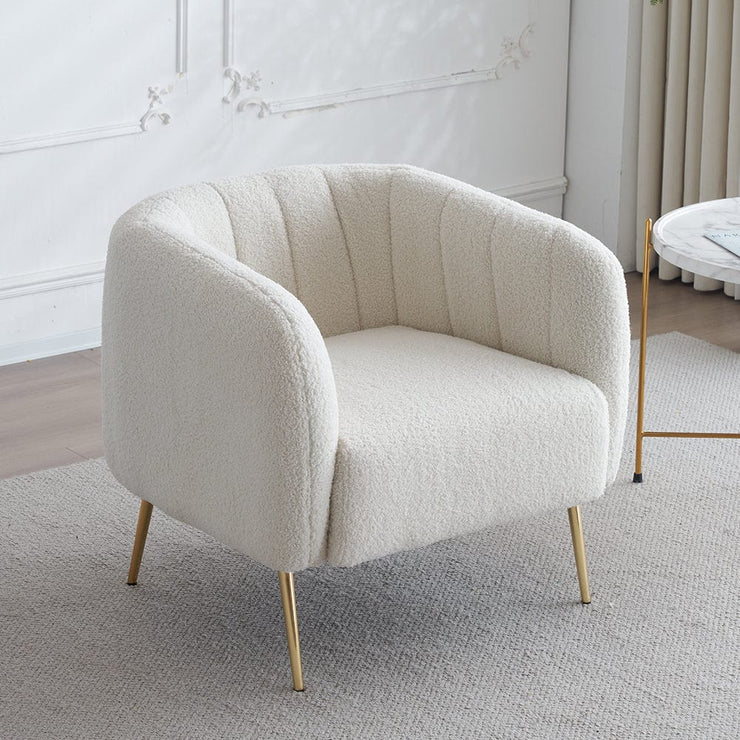 Russell Boucle Armchair Accent chair In White Teddy Fabric