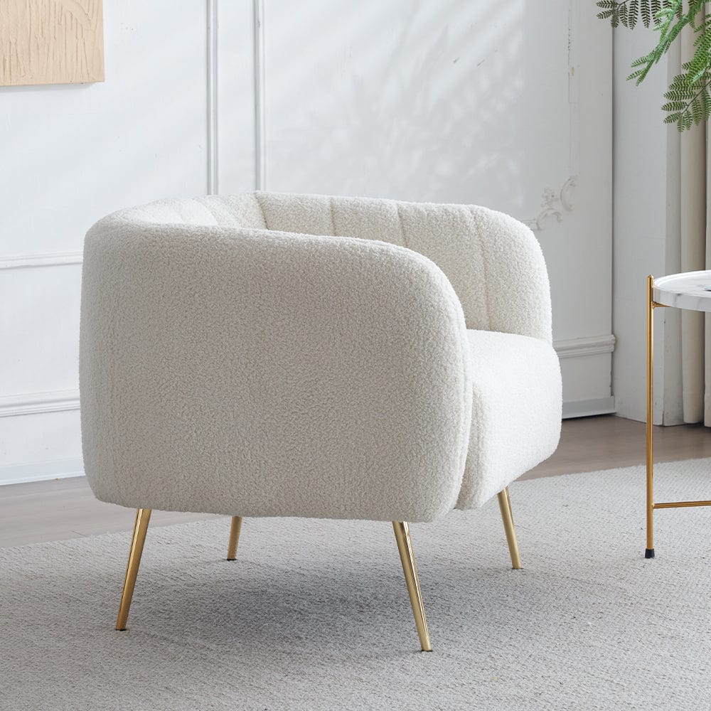 Russell Boucle Armchair Accent chair In White Teddy Fabric