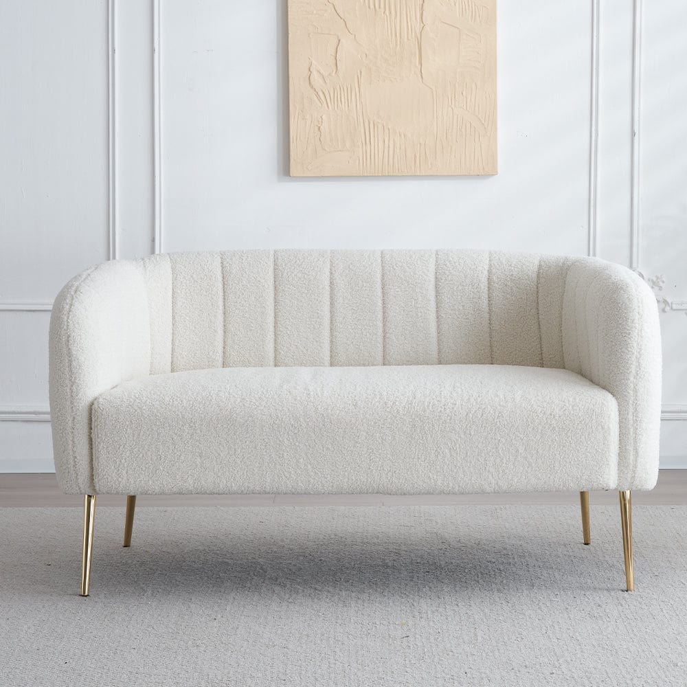 Russell Boucle Two Seater Sofa In White Teddy Fabric