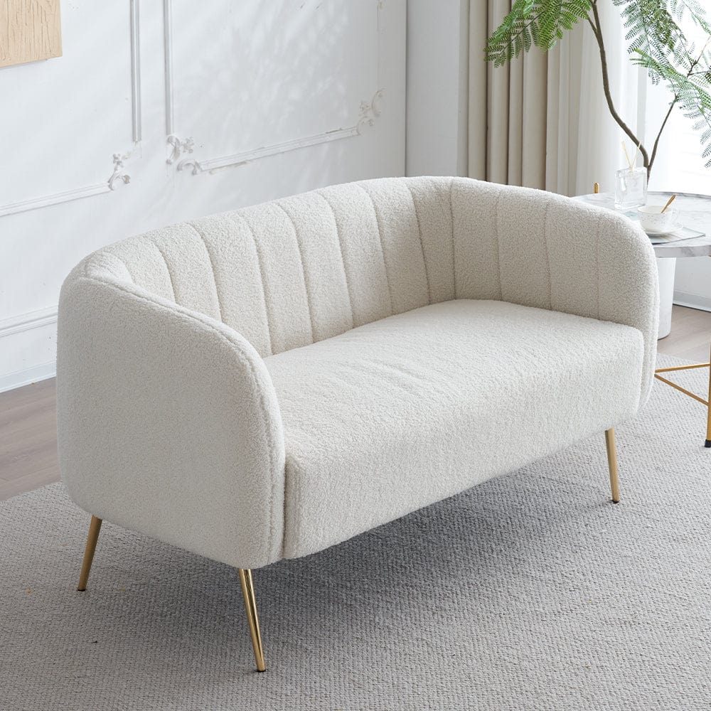 Russell Boucle Two Seater Sofa In White Teddy Fabric