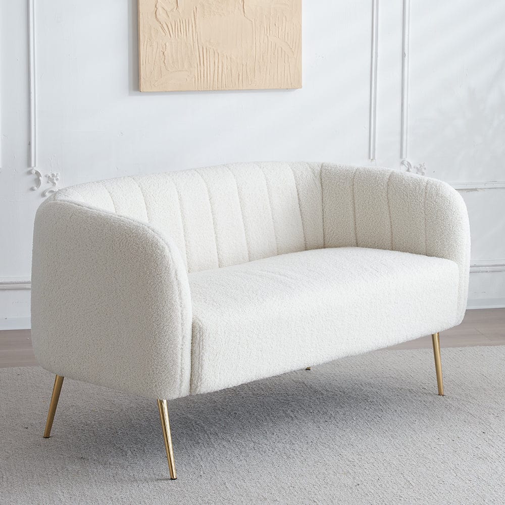 Russell Boucle Two Seater Sofa In White Teddy Fabric