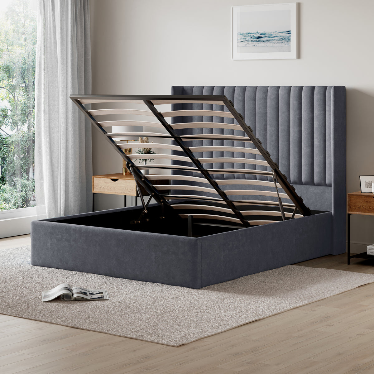 Russell Pneumatic Ottoman Storage Bed Double / King Bed Lift Up Storage Bed Frame