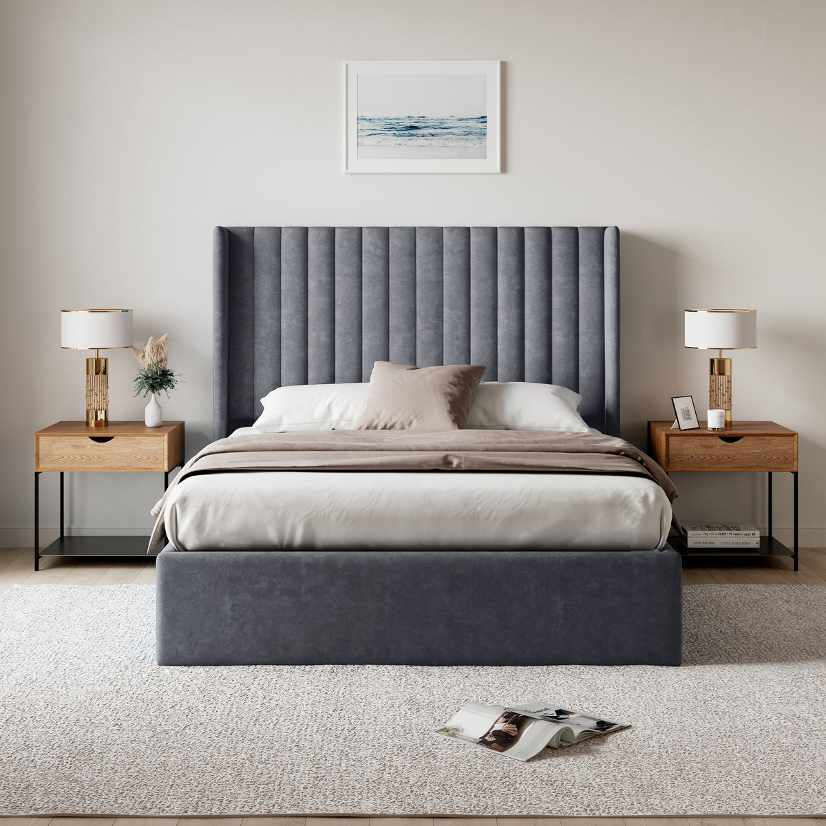 Russell Pneumatic Ottoman Storage Bed Double / King Bed Lift Up Storage Bed Frame