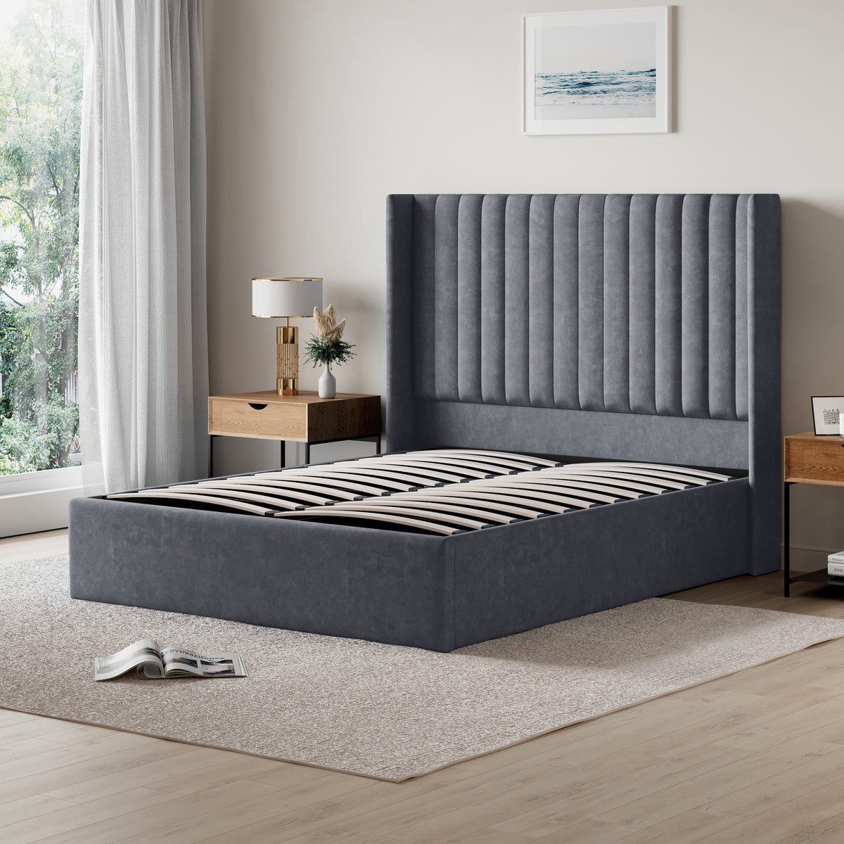 Russell Pneumatic Ottoman Storage Bed Double / King Bed Lift Up Storage Bed Frame