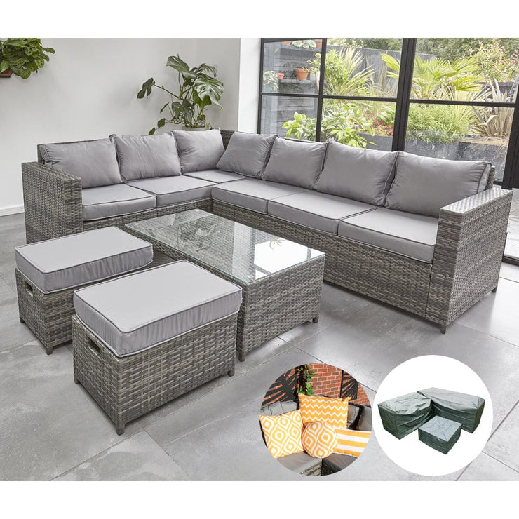 Barcelona Grey Modular 8 Seater Rattan Corner Sofa Set