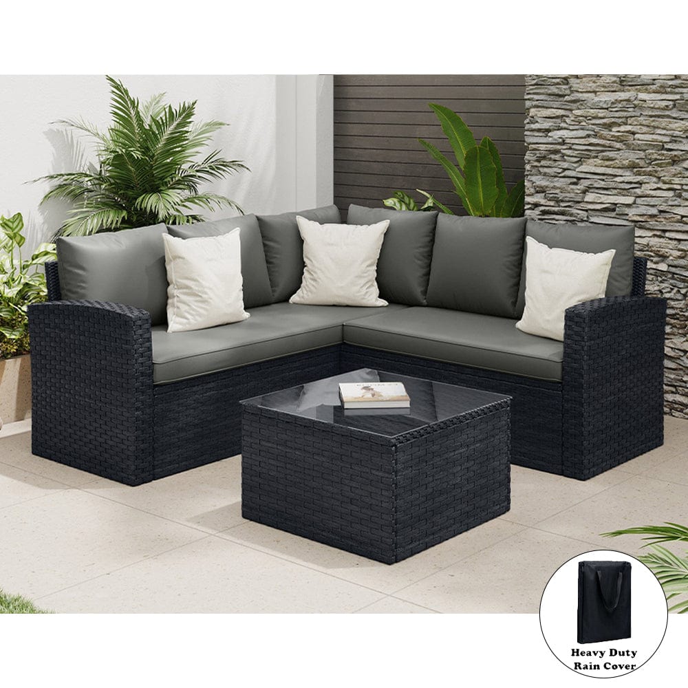 Patio Furniture Garden Sofa Set Black Black Rattan And Wicker