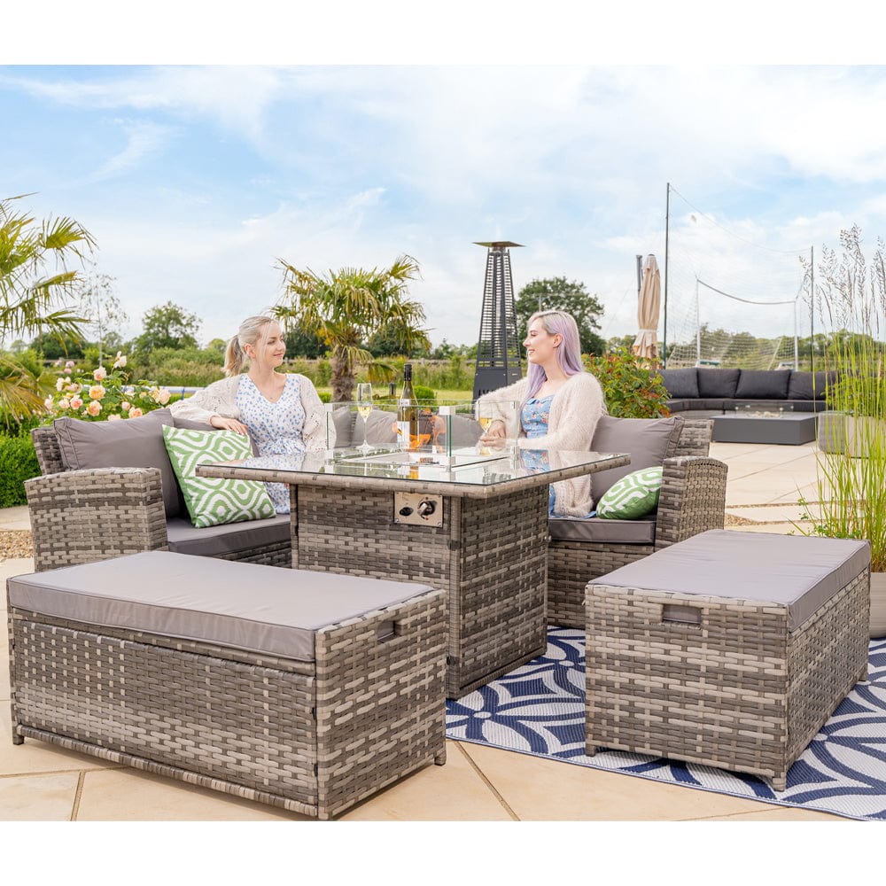 Rosen Rattan Garden Furniture 9 Seater Corner Sofa Set with Fire pit D