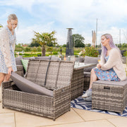 Rosen Rattan Garden Furniture 9 Seater Corner Sofa Set with Fire pit Dining Table in Grey