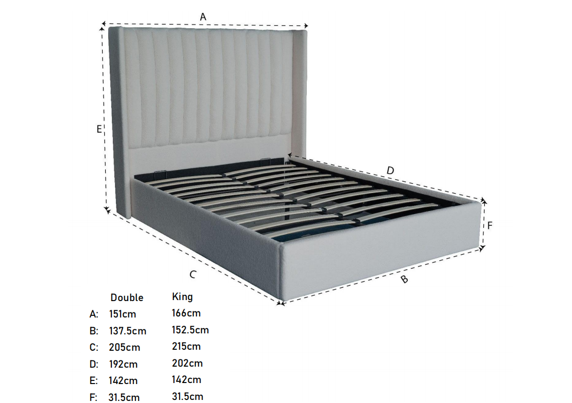 Russell Pneumatic Ottoman Storage Bed Double / King Bed Lift Up Storage Bed Frame