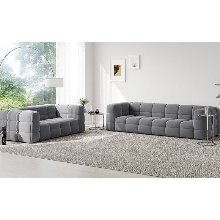 Serenity Latex Foam Boucle Sofa Ottoman Set In Grey