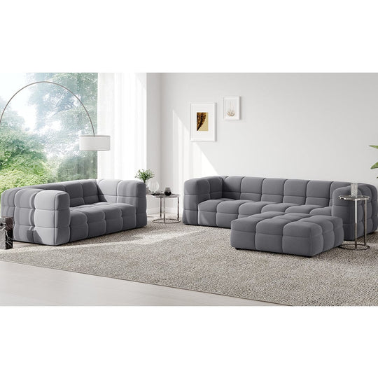 Serenity Latex Foam Boucle Sofa Ottoman In Grey