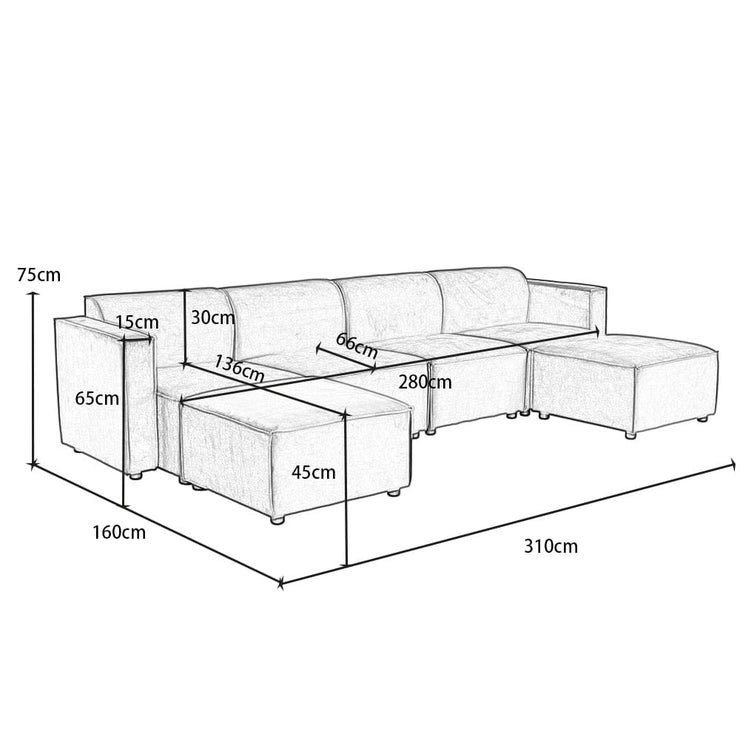 Tessa Modular 4 Seater Sofa with 2 Ottomans