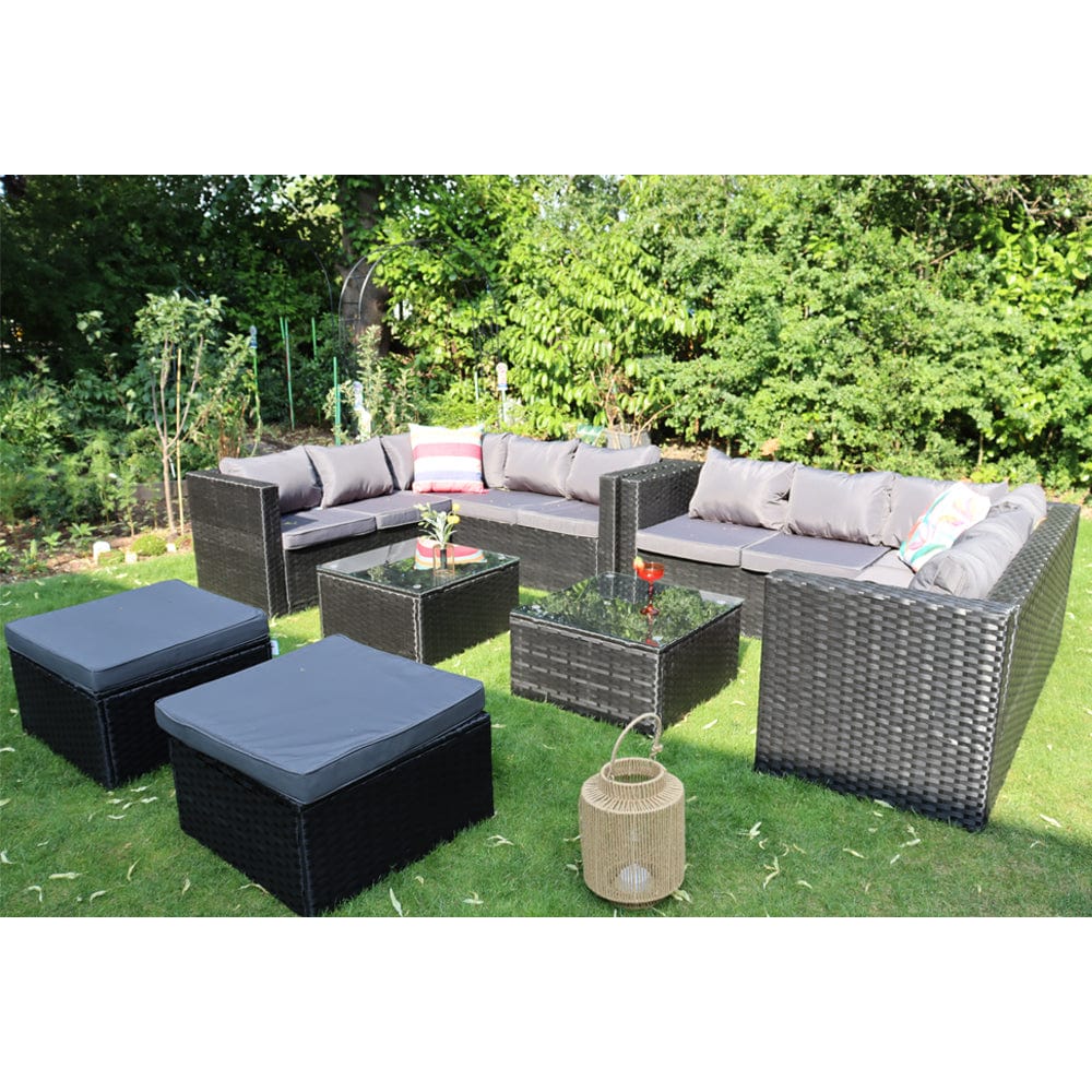 Vancouver 12 Seater Rattan Corner Sofa Patio Set Garden Sofa Set In Black