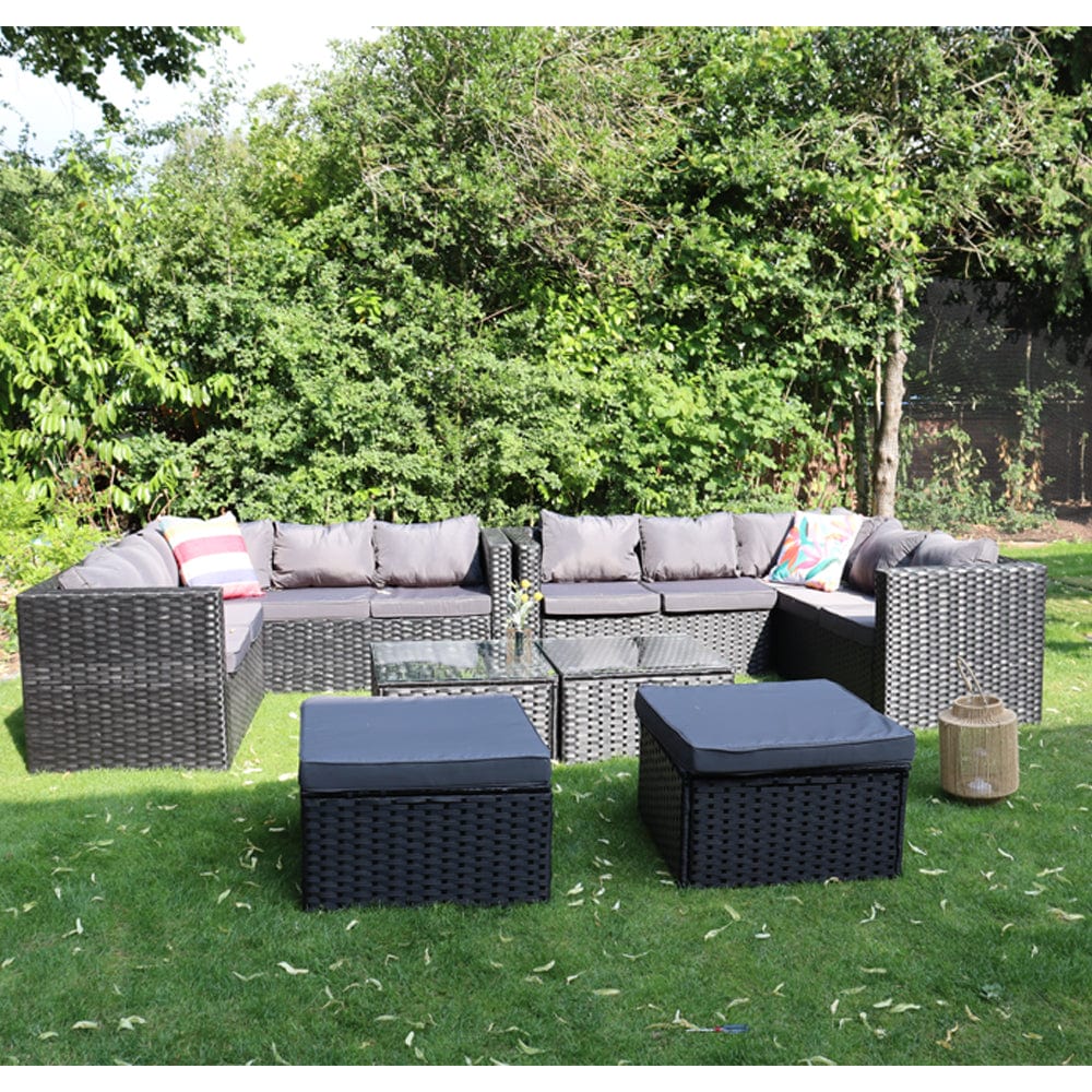 Vancouver 12 Seater Rattan Corner Sofa Patio Set Garden Sofa Set In Black