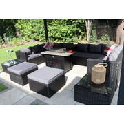 Vancouver 12 Seater Rattan Corner Sofa Patio Set Fire Pit Dining Table Set With Parasol Option
