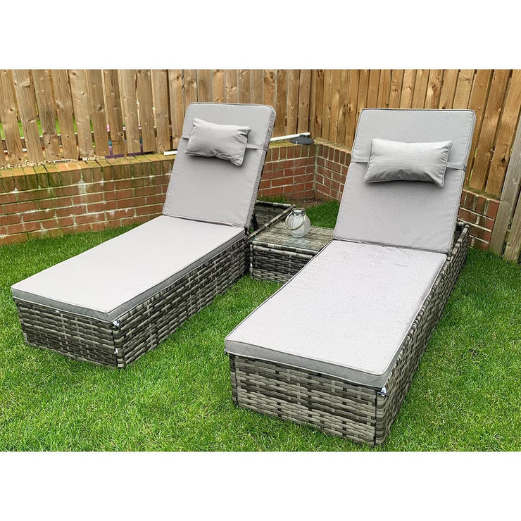 Vancouver Rattan Sun Lounger Set In Grey