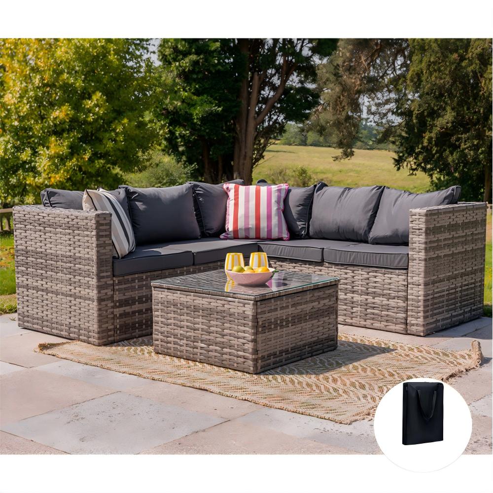 Vancouver 5 Seater Grey Rattan Corner Sofa Patio Set