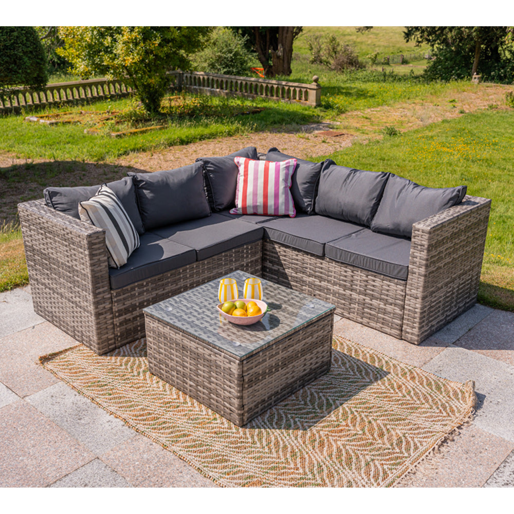 Vancouver 5 Seater Grey Rattan Corner Sofa Patio Set