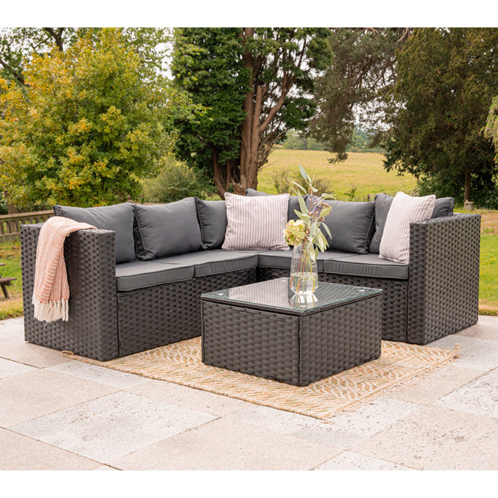 Vancouver 5 Seater Rattan Corner Sofa Patio Set Garden Sofa Set In Black