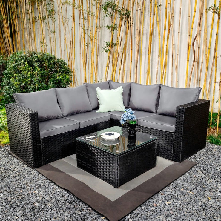 Vancouver Seater Rattan Corner Sofa Patio Set Garden Sofa Set In Bla