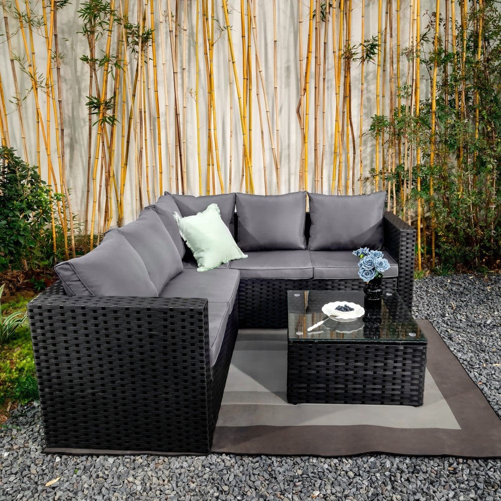Vancouver Seater Black Rattan Corner Sofa Patio Set - Main Image