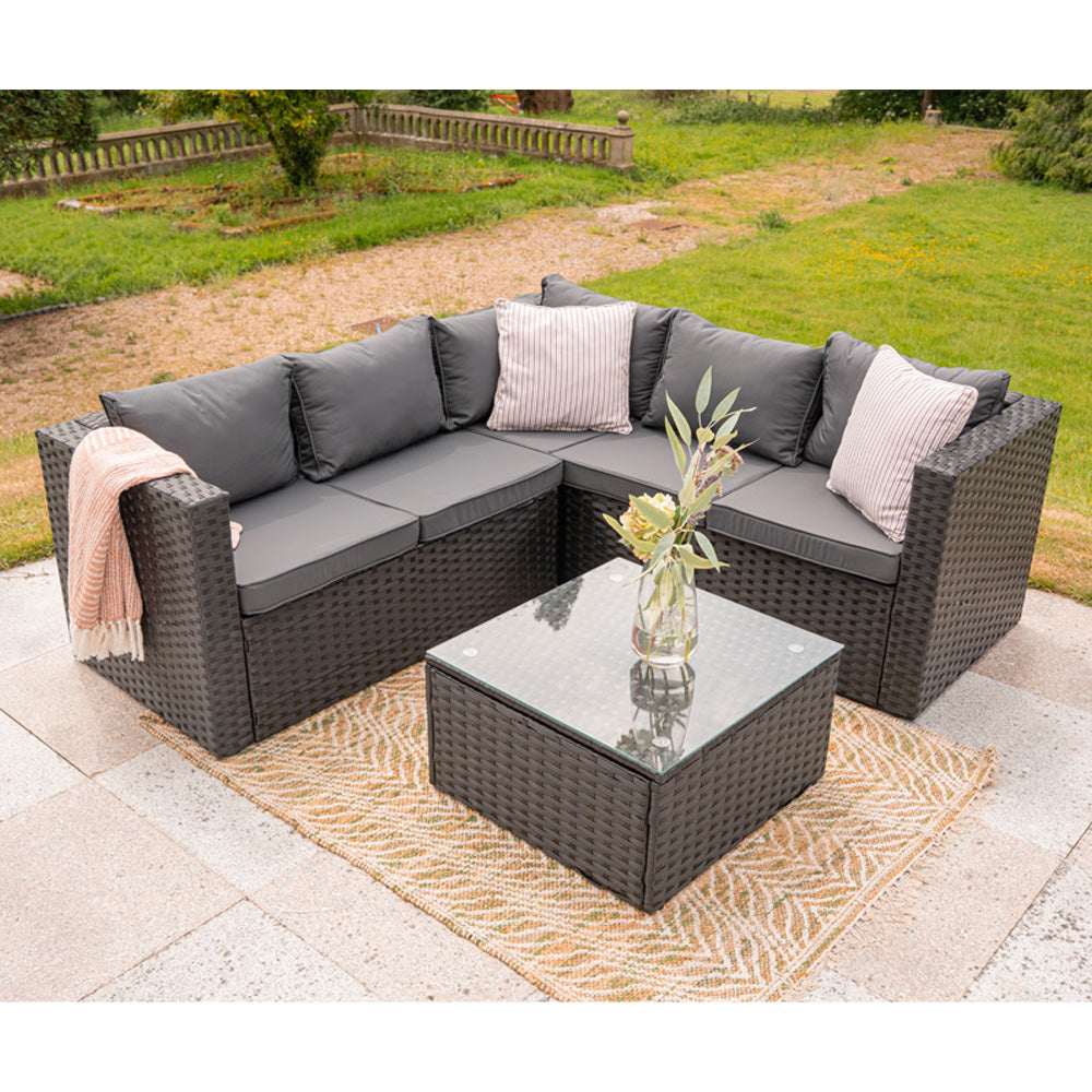 Vancouver 5 Seater Rattan Corner Sofa Patio Set Garden Sofa Set In Black