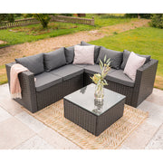 Vancouver 5 Seater Rattan Corner Sofa Patio Set Garden Sofa Set In Black