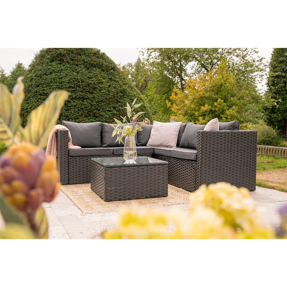 Vancouver 5 Seater Rattan Corner Sofa Patio Set Garden Sofa Set In Black