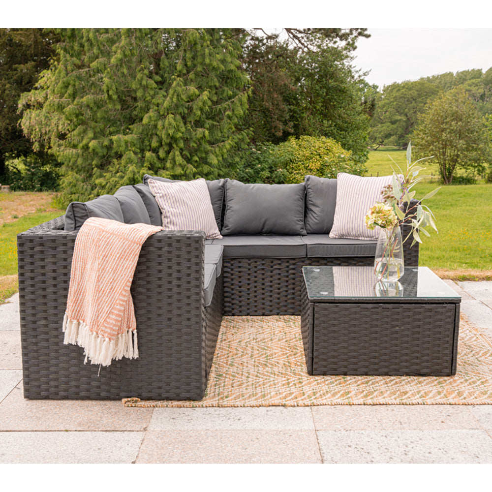 Vancouver 5 Seater Rattan Corner Sofa Patio Set Garden Sofa Set In Black