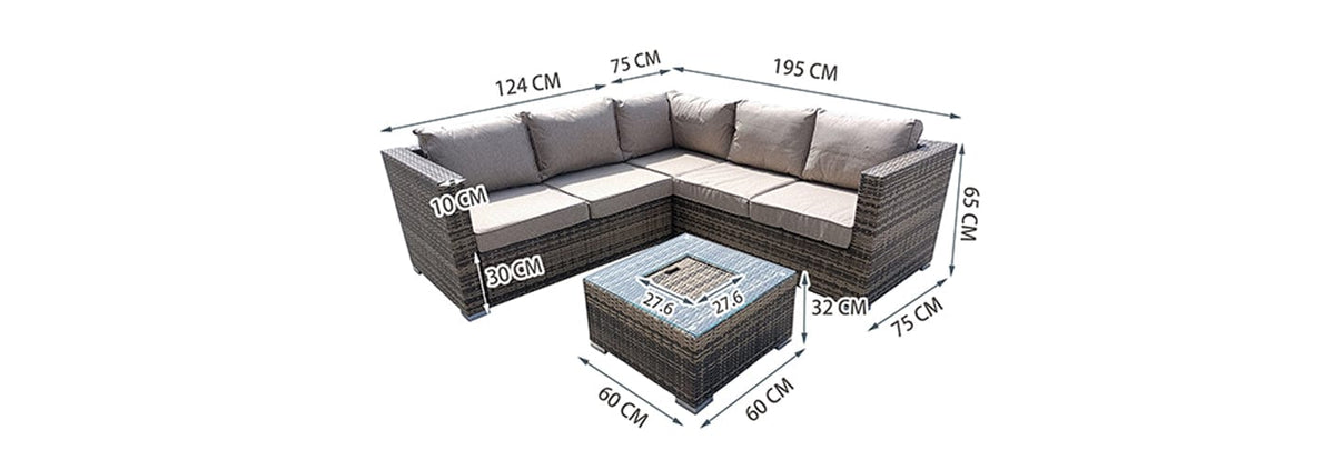 Vancouver Aluminum frame 5 Seater Rattan Garden Furniture Corner Sofa Set With Ice Bucket Coffee Table