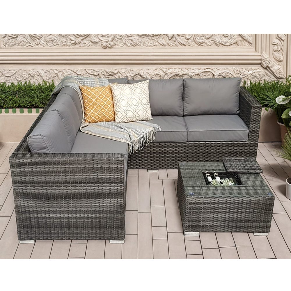 Vancouver Aluminum frame 5 Seater Rattan Garden Furniture Corner Sofa Set With Ice Bucket Coffee Table