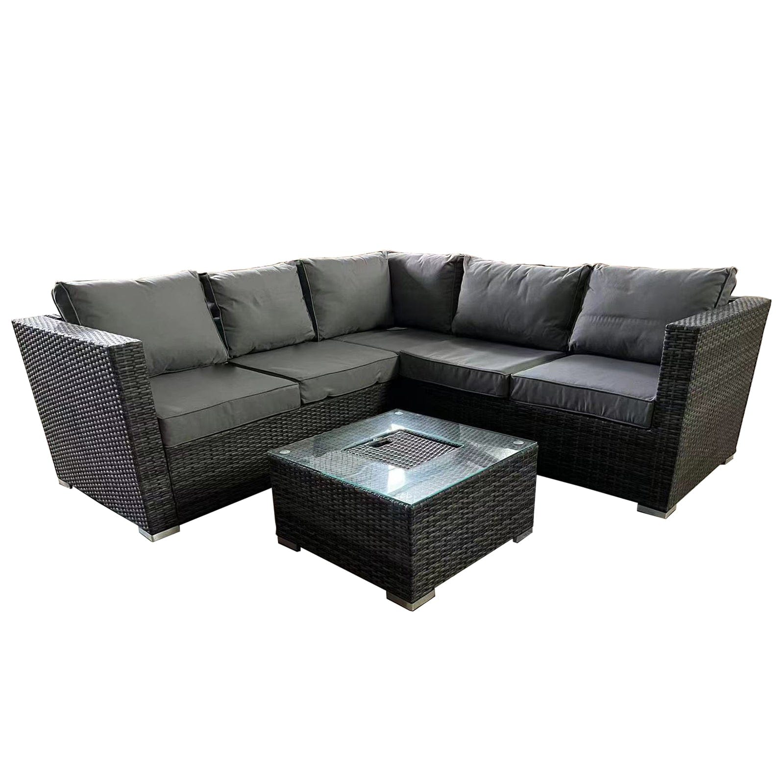 Vancouver Aluminum frame 5 Seater Rattan Garden Furniture Corner Sofa Set With Ice Bucket Coffee Table