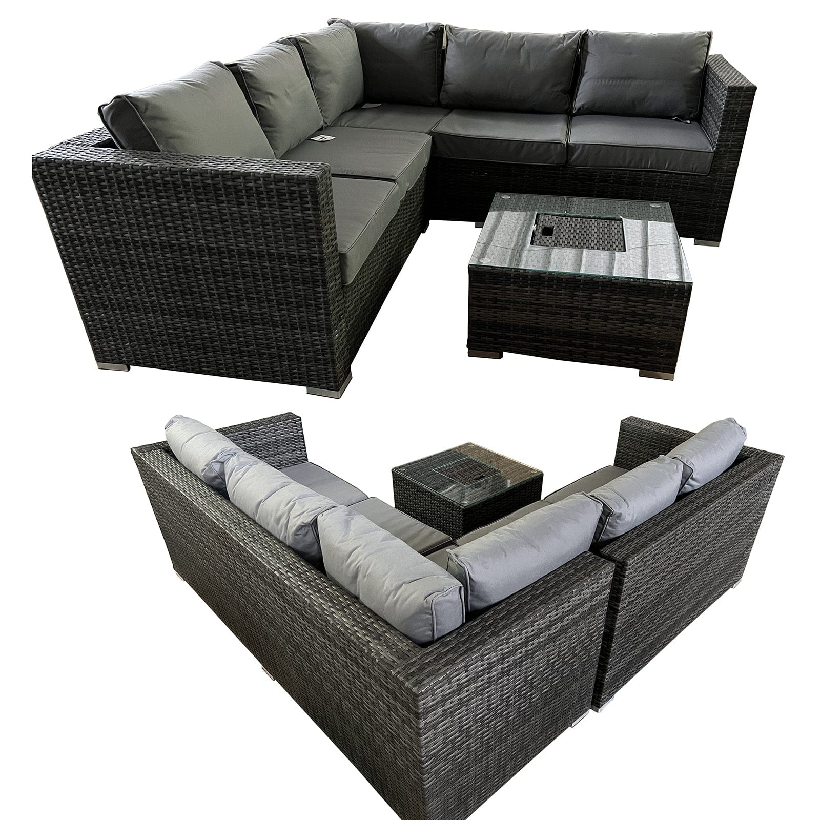 Vancouver Aluminum frame 5 Seater Rattan Garden Furniture Corner Sofa Set With Ice Bucket Coffee Table