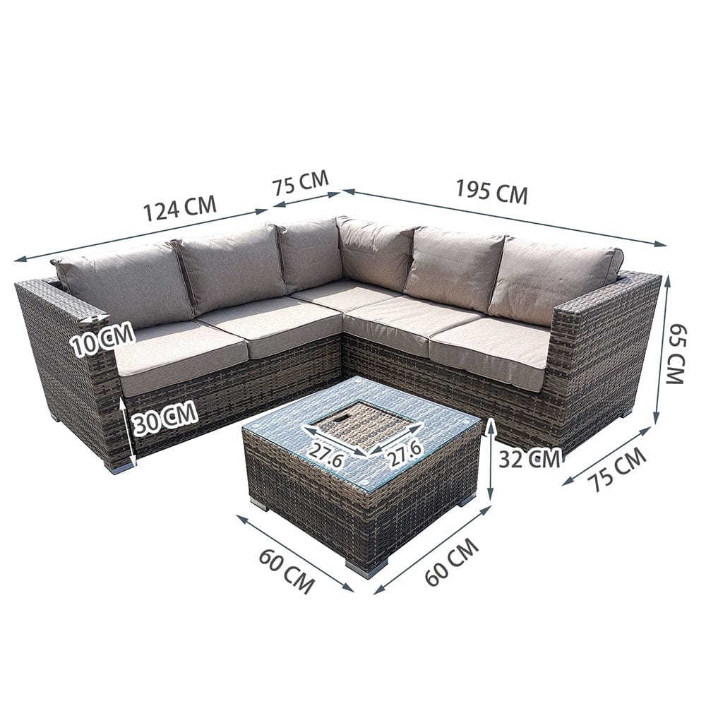 Vancouver Aluminum frame 5 Seater Rattan Garden Furniture Corner Sofa Set With Ice Bucket Coffee Table
