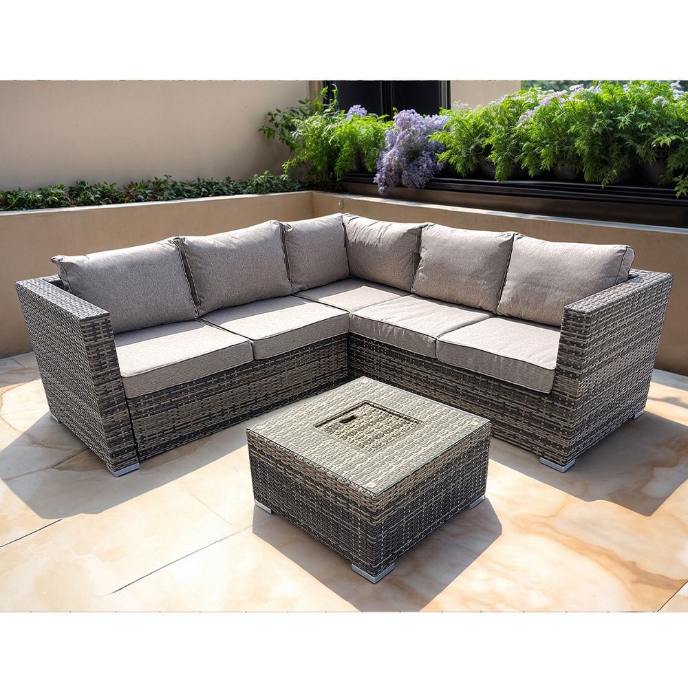 Vancouver Aluminum frame 5 Seater Rattan Garden Furniture Corner Sofa Set With Ice Bucket Coffee Table